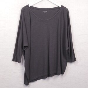 EILEEN FISHER Hemp Cotton Batwing Sleeve Asymmetrical Hem Top Charcoal Sz XL